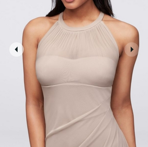 Davids bridal sleeveless long mesh dress‎ with illusion neckline blue/gray